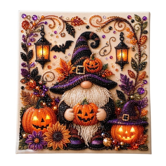 Halloween Gnome Special Shaped Diamond Painting Kit for Adults, Pumpkin Bat Lantern Fall Pearl Diamond Art, Harvest Holiday Farmhouse Wall Decor DIY Craft Gift