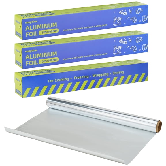 Aluminum Foil Roll Total 12inch x 145ft, Soft Thin Aluminum Foil with Serrated Cutter for Food Wrap, Sandwich Wrap, Food Storage, Baking, Catering, Restaurant(3 PACK)