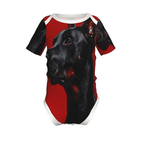 

Adobk Black Dog Red Background Print Baby Climbing Clothes Jumpsuit Rompers Classic Rompers Child Short sleeve Bodysuits-18 Months