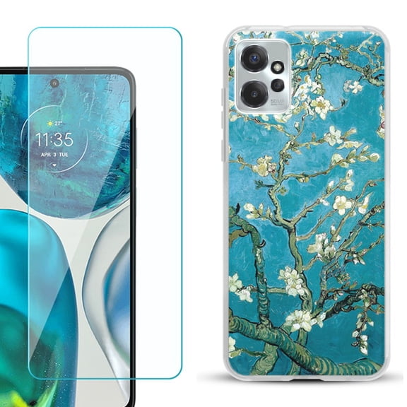 OneToughShield ® for Motorola Moto G Power 5G 2023 Shockproof Fashion Phone Case, with Tempered Glass Screen Protector - Almond Blossom