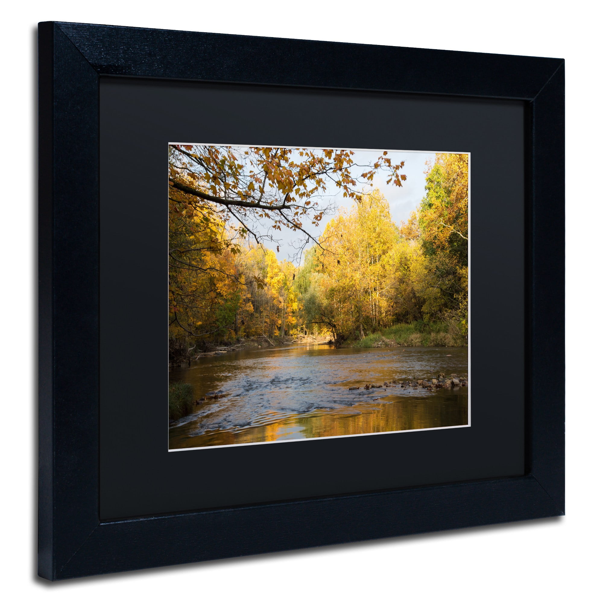 Trademark Fine Art "Golden Autumn River" Canvas Art by Kurt Shaffer, Black Matte, Black Frame