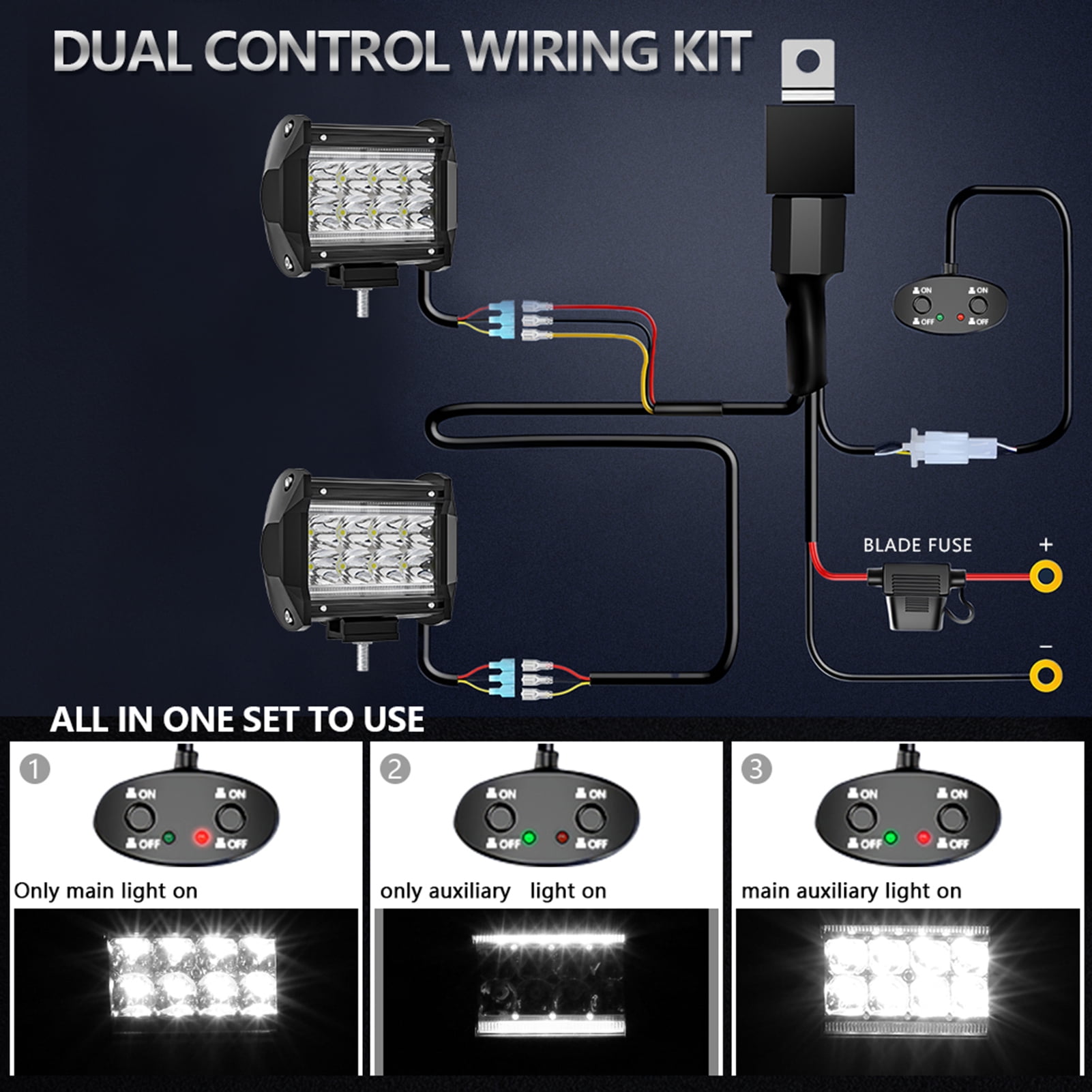 Walmeck 2Pcs 7 inch LED Work Light Bar Pod Dual Color LED Driving