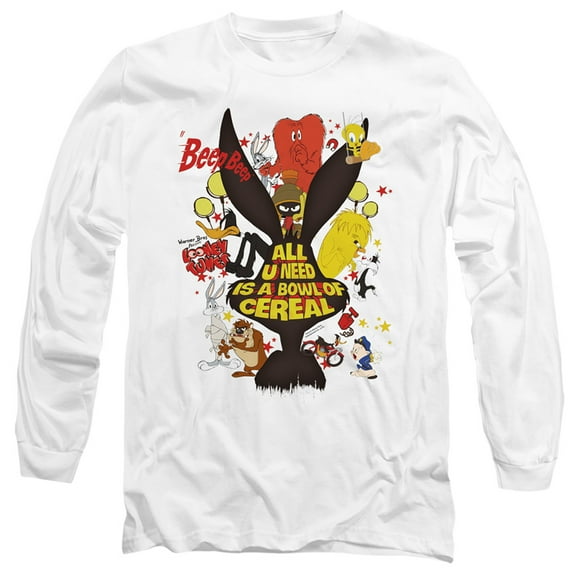 Looney Tunes Cereal Long Sleeve Adult 18/1 T-Shirt White