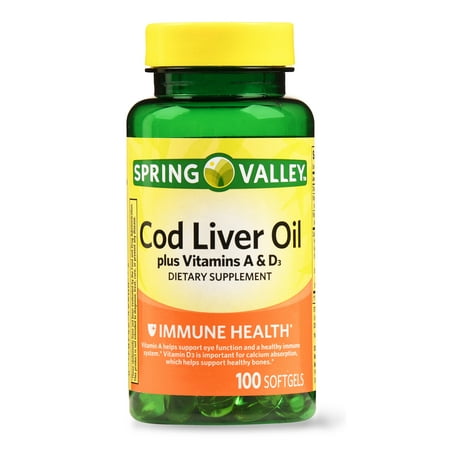 (2 Pack) Spring Valley Cod Liver Oil + Vitamin A&D Softgels, 100 (Best Fermented Cod Liver Oil)
