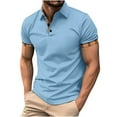 thumbnail image 2 of Zylanna Men's Button Polo Shirts Tee, Summer Short Sleeve Solid Color Turndown Collar Casual Pullover for Men Sky Blue Size XL, 2 of 9