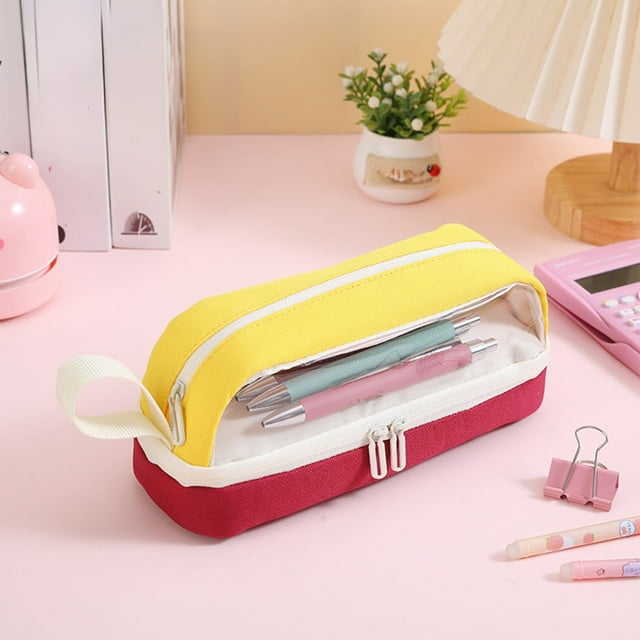 Leather Wallet Keychain Danhjin Cute Cylindrical Pencil Case Elementary School Student Stationery Bag Large Capacity Zipper Pencil Case Stationery Storage Bag Home Decor