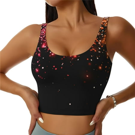 Jgfou Colorful Sparkling Print Womens Sports Bra - Padded Workout Sports Bras Crop Tank Top