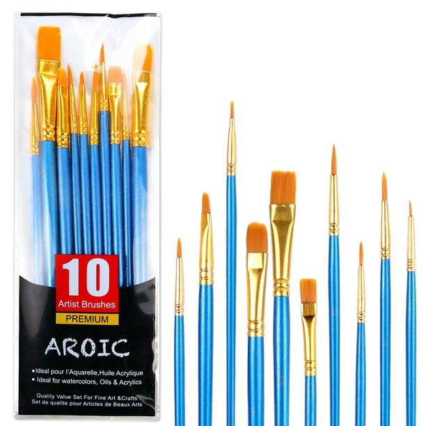 Set de pinceles AROIC de 10 piezas, cerdas de nailon para acrílico y acuarela