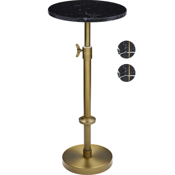 Mesa auxiliar para bebidas Goodinough ajustable de mármol negro 25-76 cm