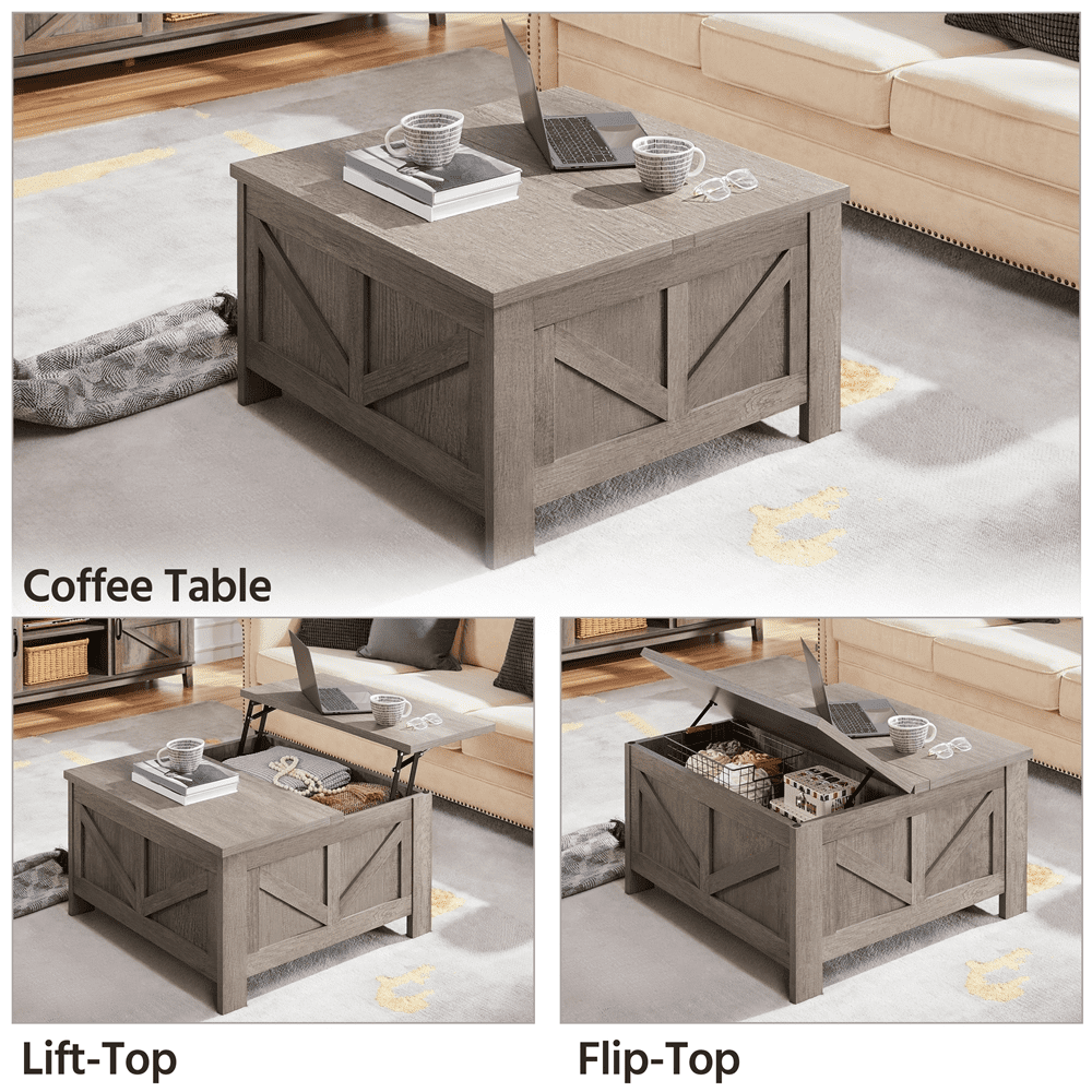 Alden Design Storage Medium Density Fiberboard Coffee Table, Gray