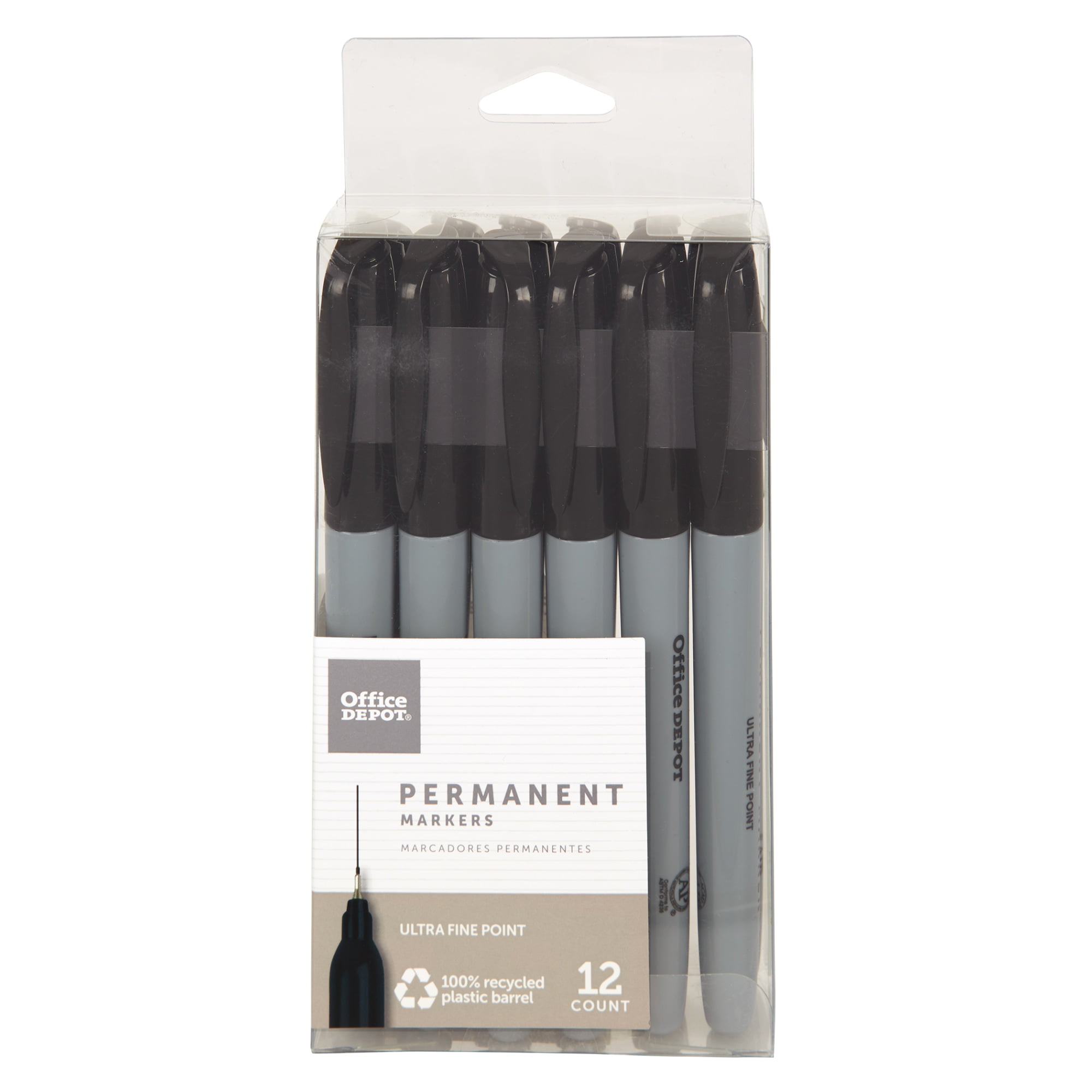 Office Depot 100% Recycled Permanent Markers, Ultra-Fine Point, Black, Pack  Of 12, OD88670 