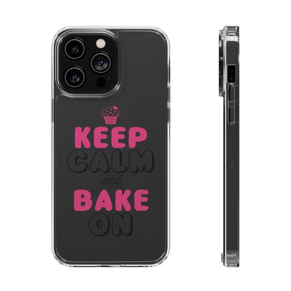 DistinctInk Clear Case for Apple iPhone 15 PRO (6.1" Screen) - Keep Calm and Bake On