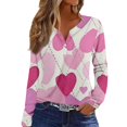 thumbnail image 2 of Valentines Shirts for Women Henley Button Down V Neck Cute Tops Valentine Fashion Blouses Heart Print Long Sleeve T Shirts, 2 of 5