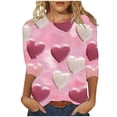thumbnail image 3 of Feancey Womens Heart Print Top Dressy Casual 3/4 Sleeve Crewneck T-Shirts Soft Cute Valentines Day Shirts for Teen Girls Spring Summer Loose Work Blouse Prime Sales Multicolor XXL, 3 of 6