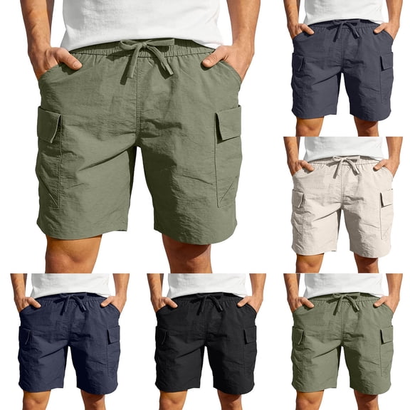 Men's Casual Sports Shorts with Elastic Waistband Zipper Pocket Joggers Sweatpants, Straight Leg Lightweight Quick Dry Breathable, for Gym Workout Running Daily Wear | AKLJWH,Army Green L