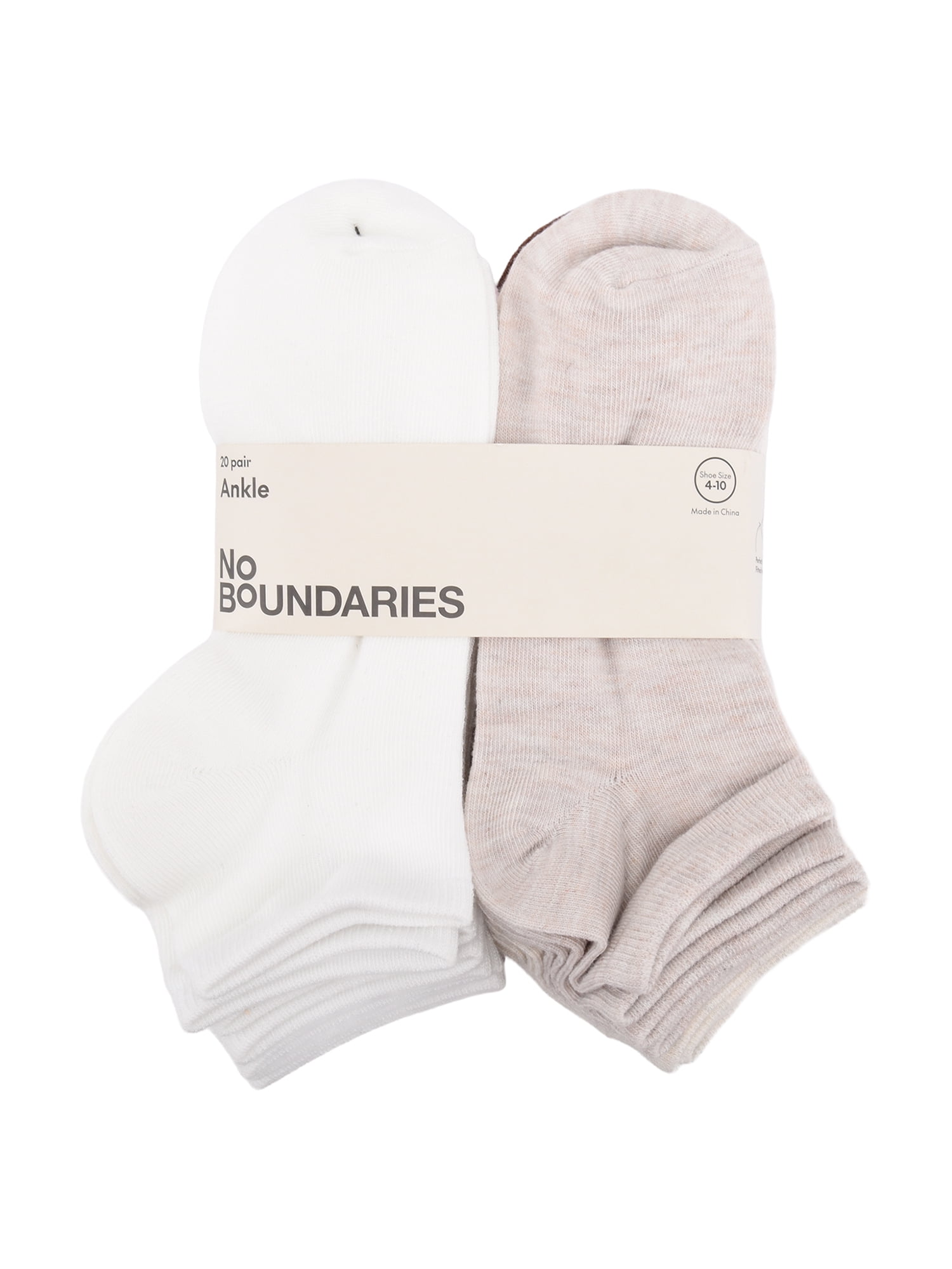 No Boundaries Women's Ankle Cut Socks, 20 Pack, Shoe Size 4-10