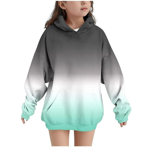 cocolona Gilrs Gradient Color Hoodie Long Sleeve Oversized Fleece Sweatshirts Fall Winter Casual Cute Pullover Tops 4-14 Years