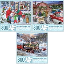 Bits & Pieces 3-Pack 300-Piece Home for the Holidays Puzzle Set, 18×24″