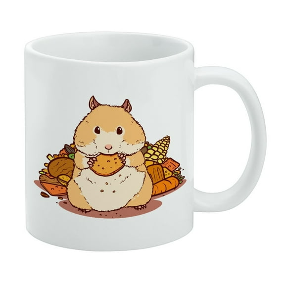 Hamster Eating Stash of Food White Mug
