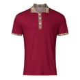 thumbnail image 3 of JTieacloth Classic Collared Shirt with Pocket Summer New Casual Men's Short Sleeved Shirt Solid Color Three Button Men's Shoulder Shirt Red M, 3 of 4