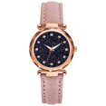 thumbnail image 1 of Reloj de cuarzo con correa de cuero PU para mujer a la moda, reloj con diamantes de imitación y esfera de cielo estrellado (rosa), 1 of 1