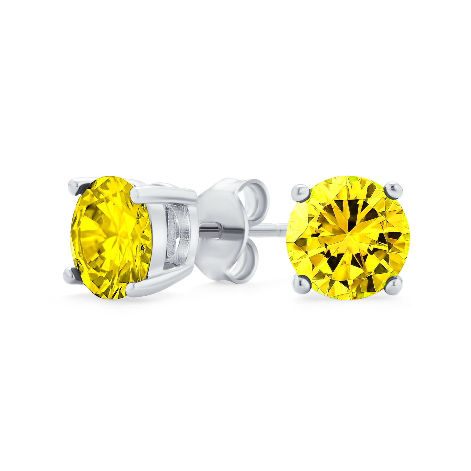 3 Ct Simulated Citrine Oval Stud Earrings .925 Sterling Silver Rhodium Finish 