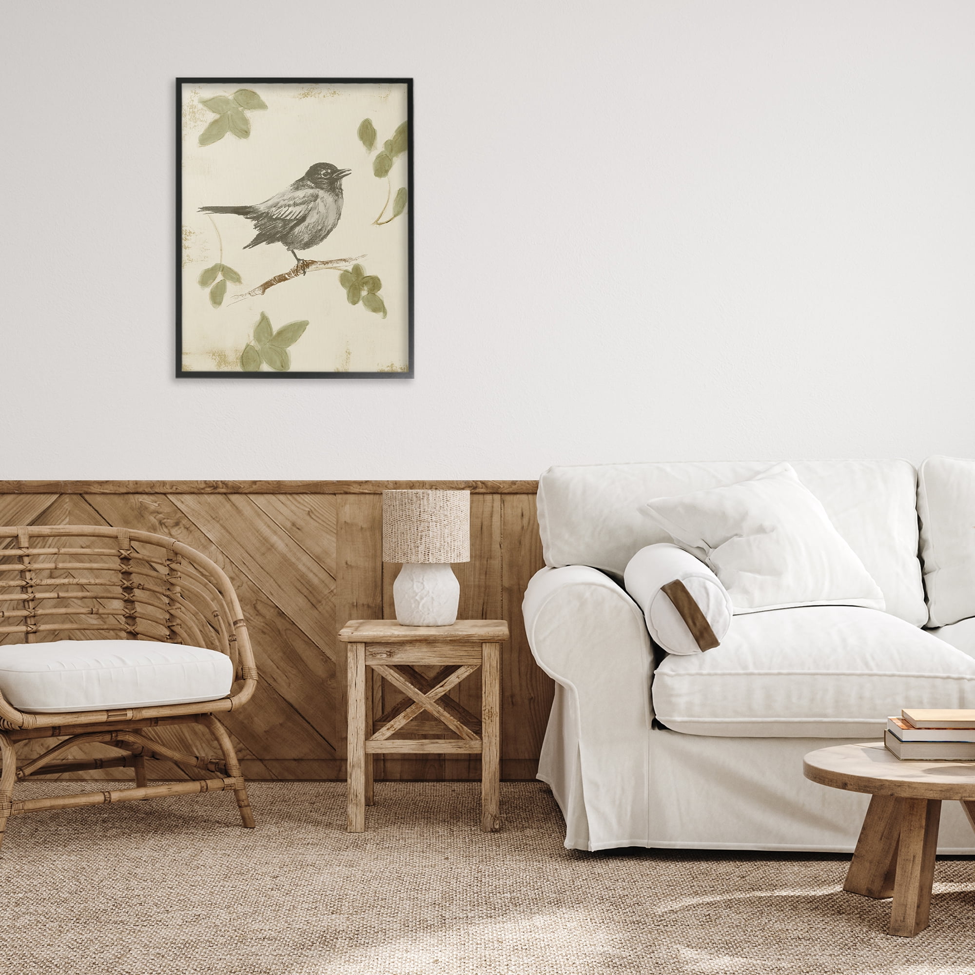 Stupell Industries Bird Scene over Neutral Black Framed Giclee Art, design by Lanie Loreth