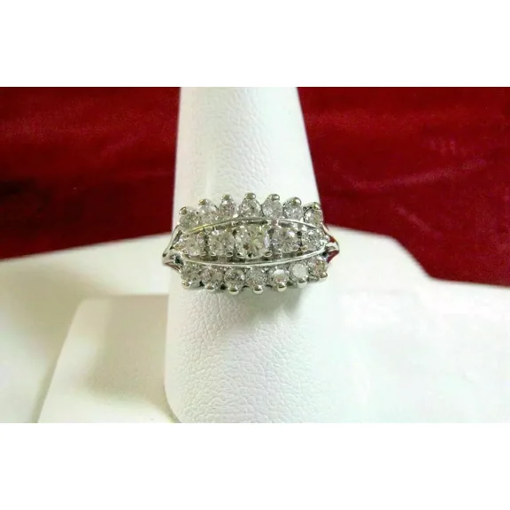 1Ct Round Cut Lab-Created Diamond Cluster Engagement Ring 14K White Gold Plated