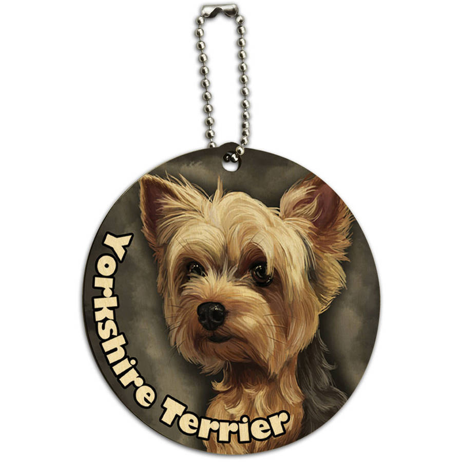 Yorkshire Terrier Yorkie Dog Pet Round Wood ID Tag Luggage Card for