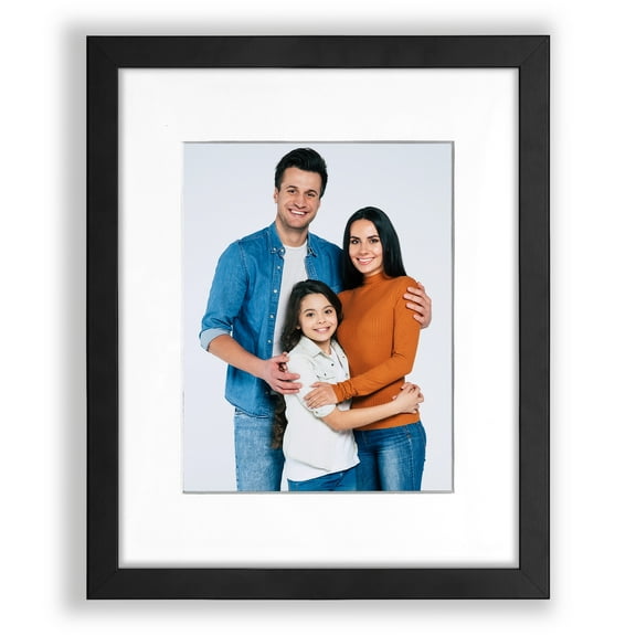16x20 1.25" Black Wood Picture Frame, Displays 11x14 Photo with White Mat