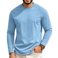 thumbnail image 3 of DORKASM Long Sleeve Shirts for Men Crew Neck Lightweight Causal Tops Pullover Solid Trendy Tee Vacation Fashion Shirts Sky Blue 4XL, 3 of 8