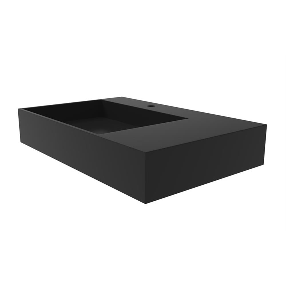 Pemberly Row Modern 30" Stone Left Basin Bathroom Sink in Black