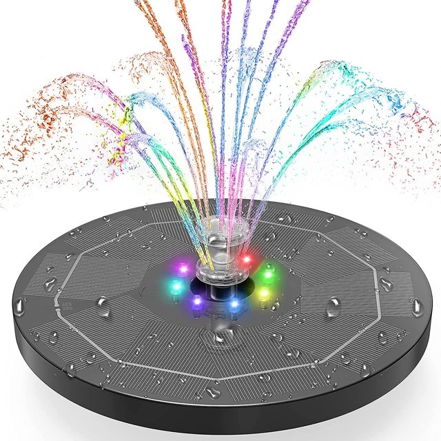 Fuente solar al aire libre de 5,5 w con luces LED de colores y batería y 7 boquillas, para fuente de jardín Birdbath Feliz Sencillez