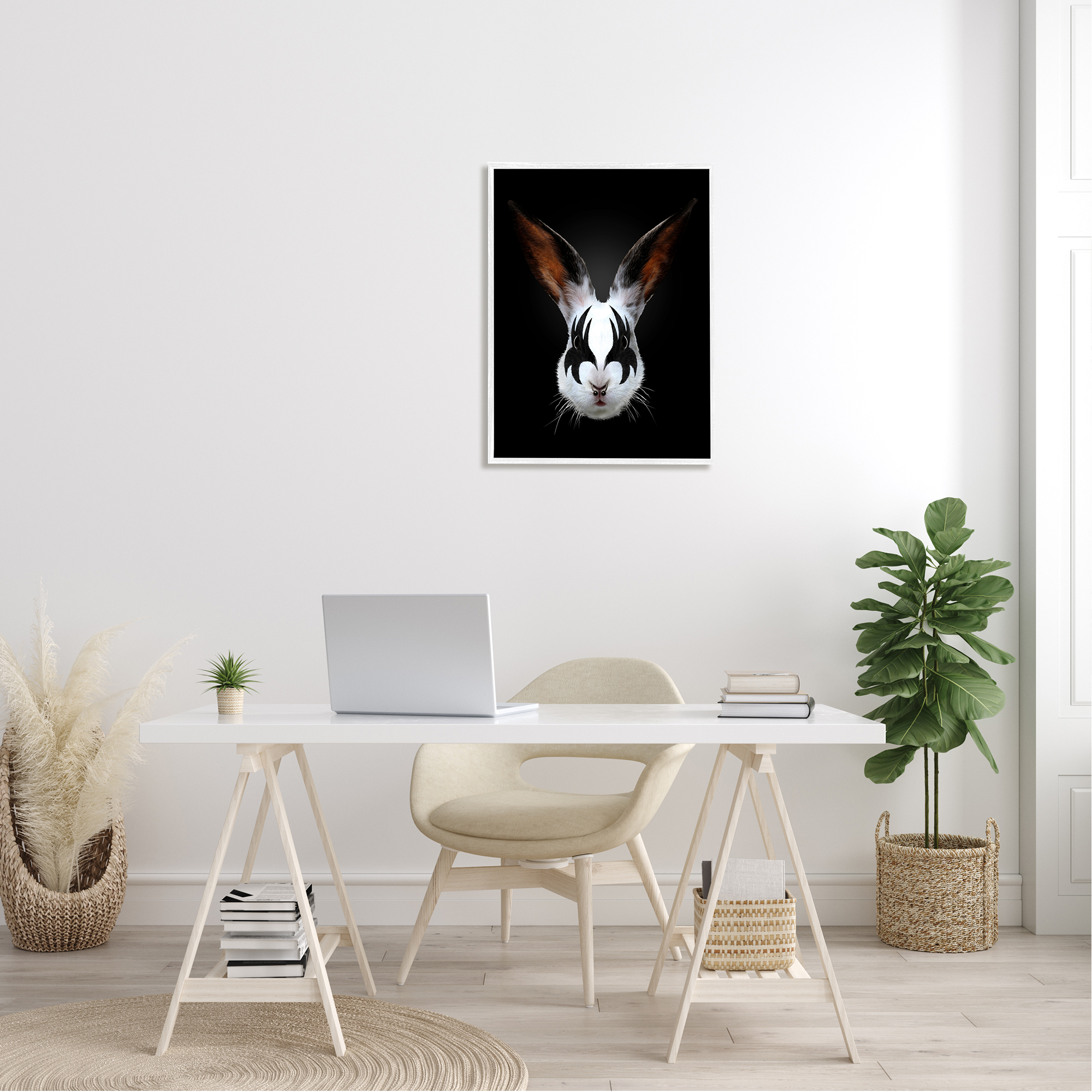 Abstract Rabbit Bunny Makeup Head Black Background Animals & Insects Photograph Framed Art Print Wall Art