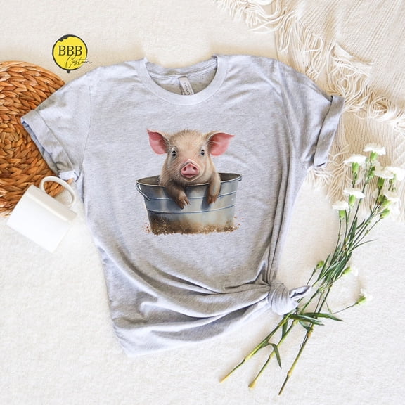 Pig In Bucket T-Shirt, Farm Animal Lover TSHIRT All Size S-5XL