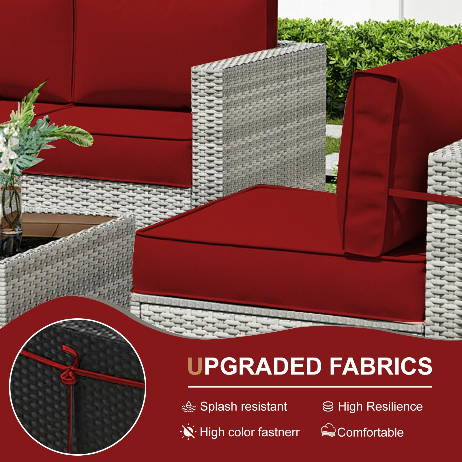 XXLYY Outdoor Replacement Cushions for Patio Furniture, 14 Piece Patio Sectional Cushions, 4" Water-Resistant Replacement Sofa Cushions Fits 6-seat Rattan Conversation Set