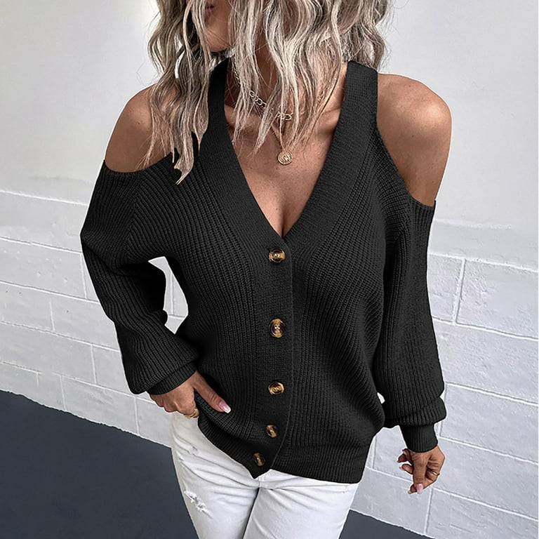 VEKDONE Clearance 2023 Women Knit Cardigan Sweater Long Sleeve V Neck  Cropped Loose Casual Sweater Open Front Button Floral Knitwear Coat 