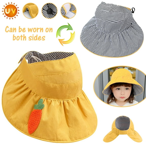 FZFLZDH Kids Sun Hat, UPF 50 UV Sun Protection Hats, Double Sides Wide Brim Breathable Bucket Hat, Adjustable Summer Outdoor Beach Play Hat for 3-8 Years Old Kids, Yellow