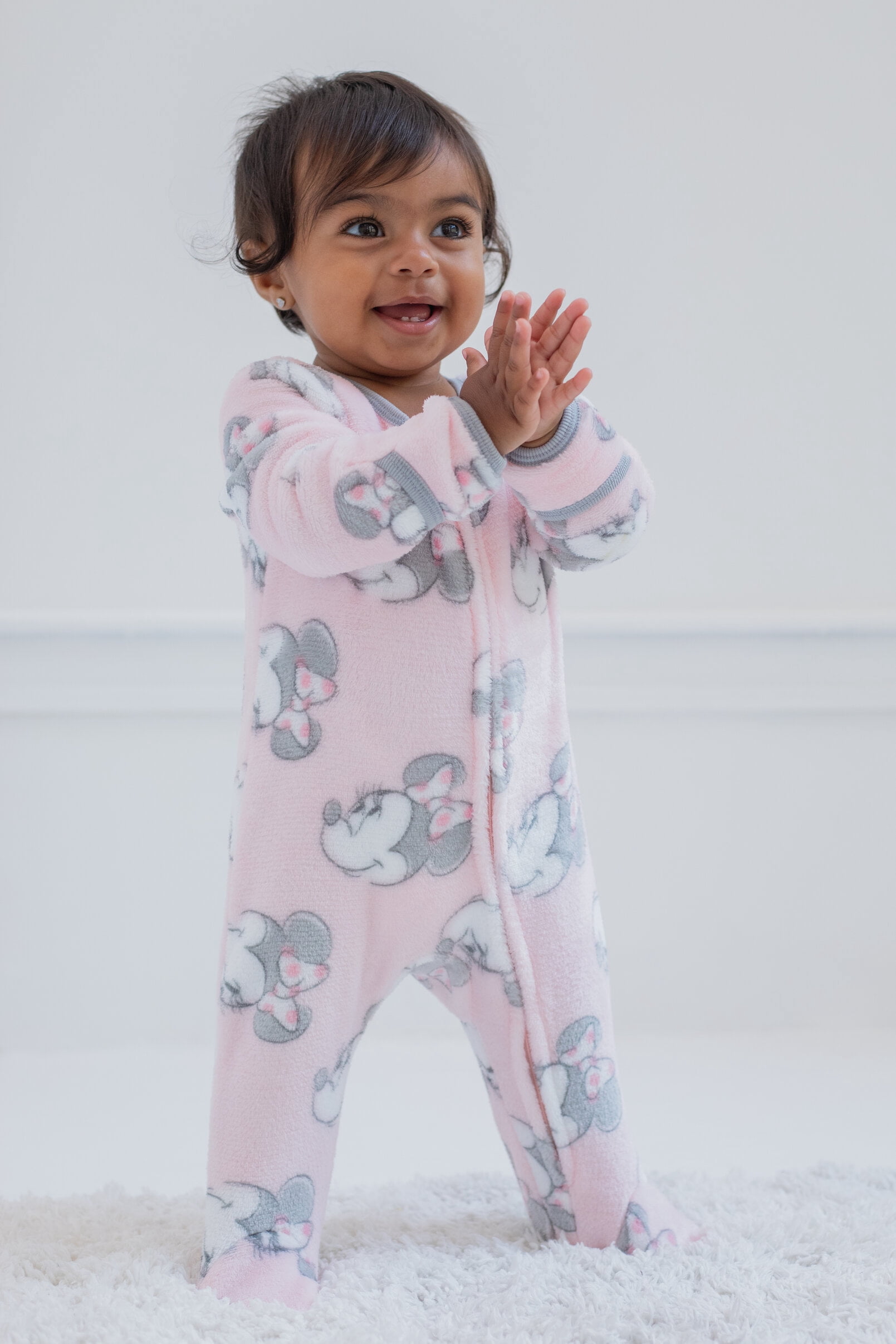 Disney Minnie Mouse Newborn Baby Girls Fleece 2 Pack Zip Up Coveralls Newborn