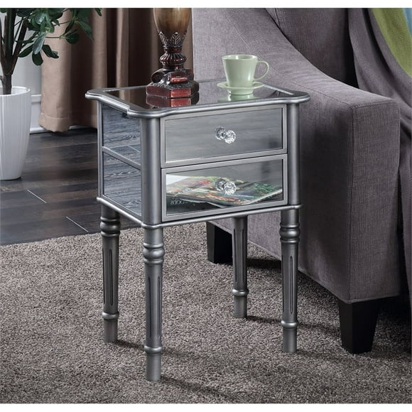 Convenience Concepts Gold Coast Mayfair Mirrored End Table in Silver Wood Finish