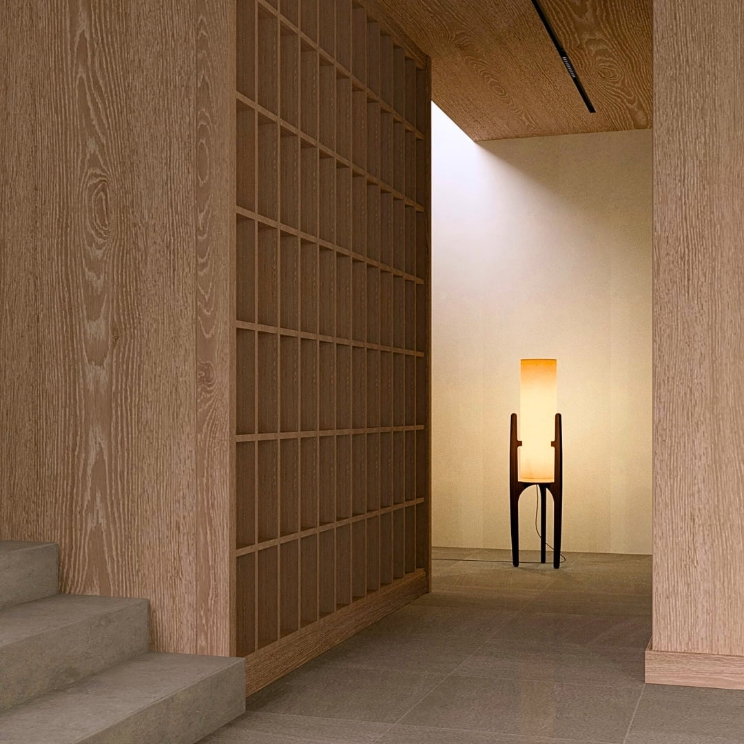 Ozarke Zen Floor Lamp - Modern Wooden Standing LED Lamp - Dark Bronze