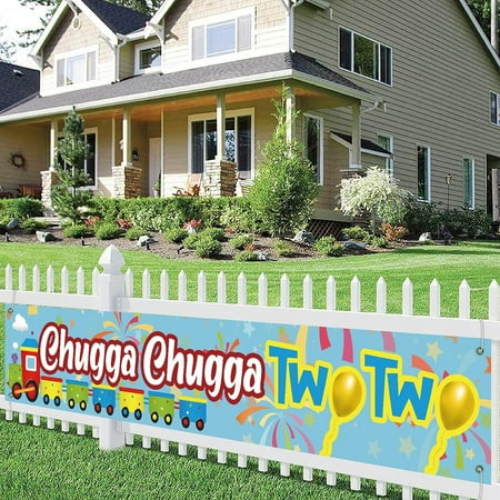 Chugga Chugga Two Two Happy Birthday Banner,2nd Train Birthday background for Kids,Large Size Tow Years Old Birthday Party Photo Props Decorations