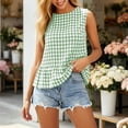thumbnail image 6 of Hxshgdsn Womens Soft Tank Top Checkered Peplum Sleeveless Round Neck Casual Summer Loose Blouse（Green/S）, 6 of 7
