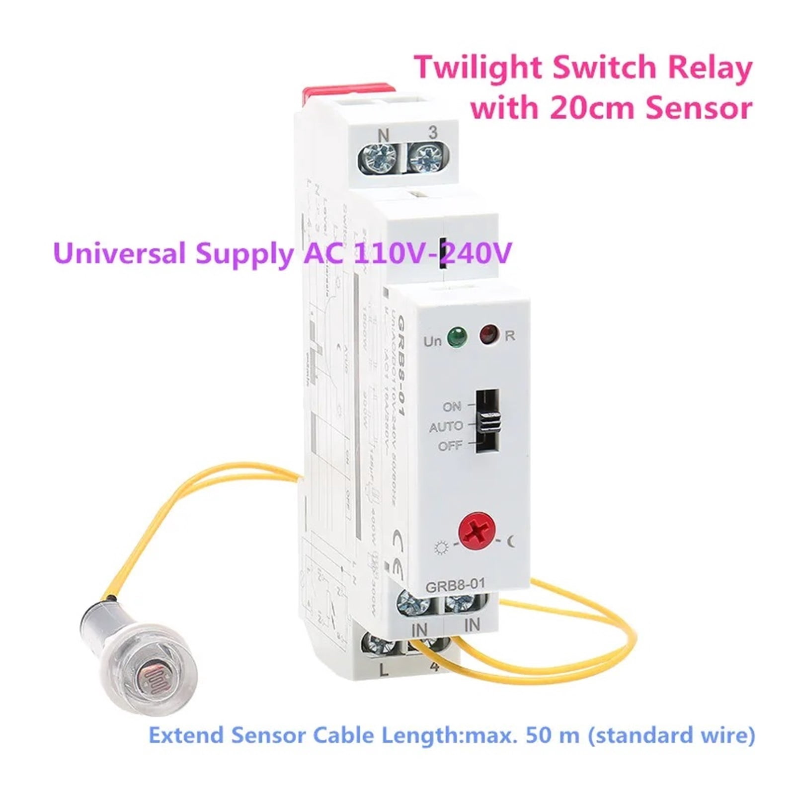 EJYWPSWD GRB8-01/02 Din Rail Twilight Switch Photoelectric Timer Light Sensor Relay AC110V-240V Auto on off