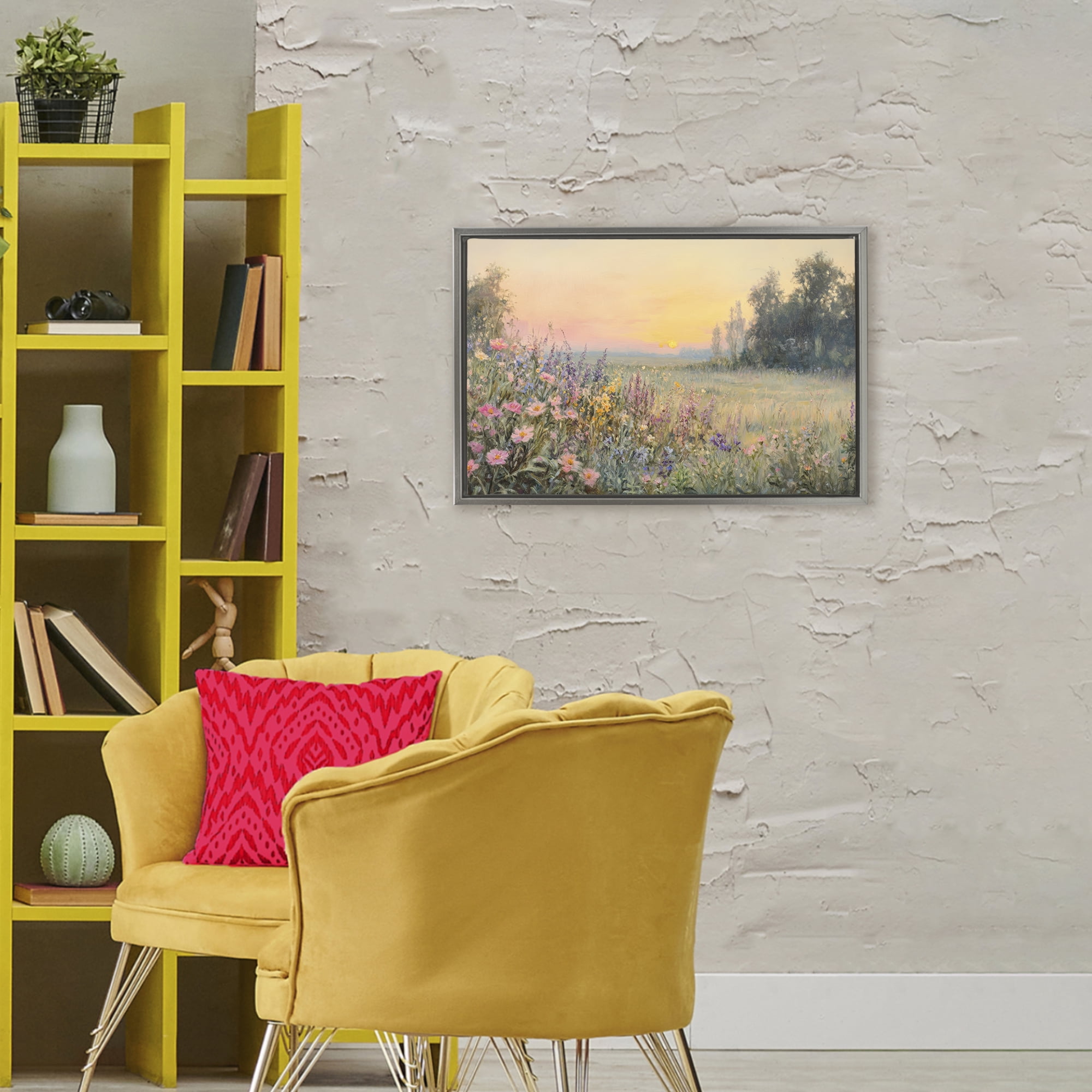 Stupell Industries Serene Twilight Meadow Gray Framed Floater Canvas Wall Art, design by Petal Prints Design