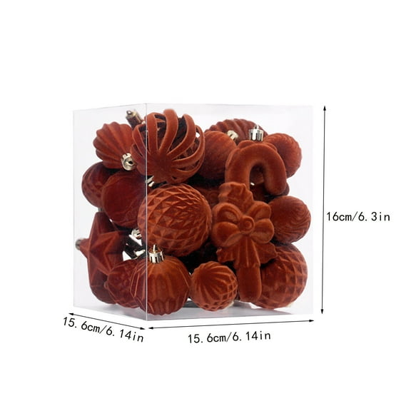 Rkxzt Plastic Christmas Ornaments Flocked Christmas Ball Ornaments 28-Piece Set Brown Plastic Tree Decorations 6.3 Inch,Holiday Products|Plastic,Brown