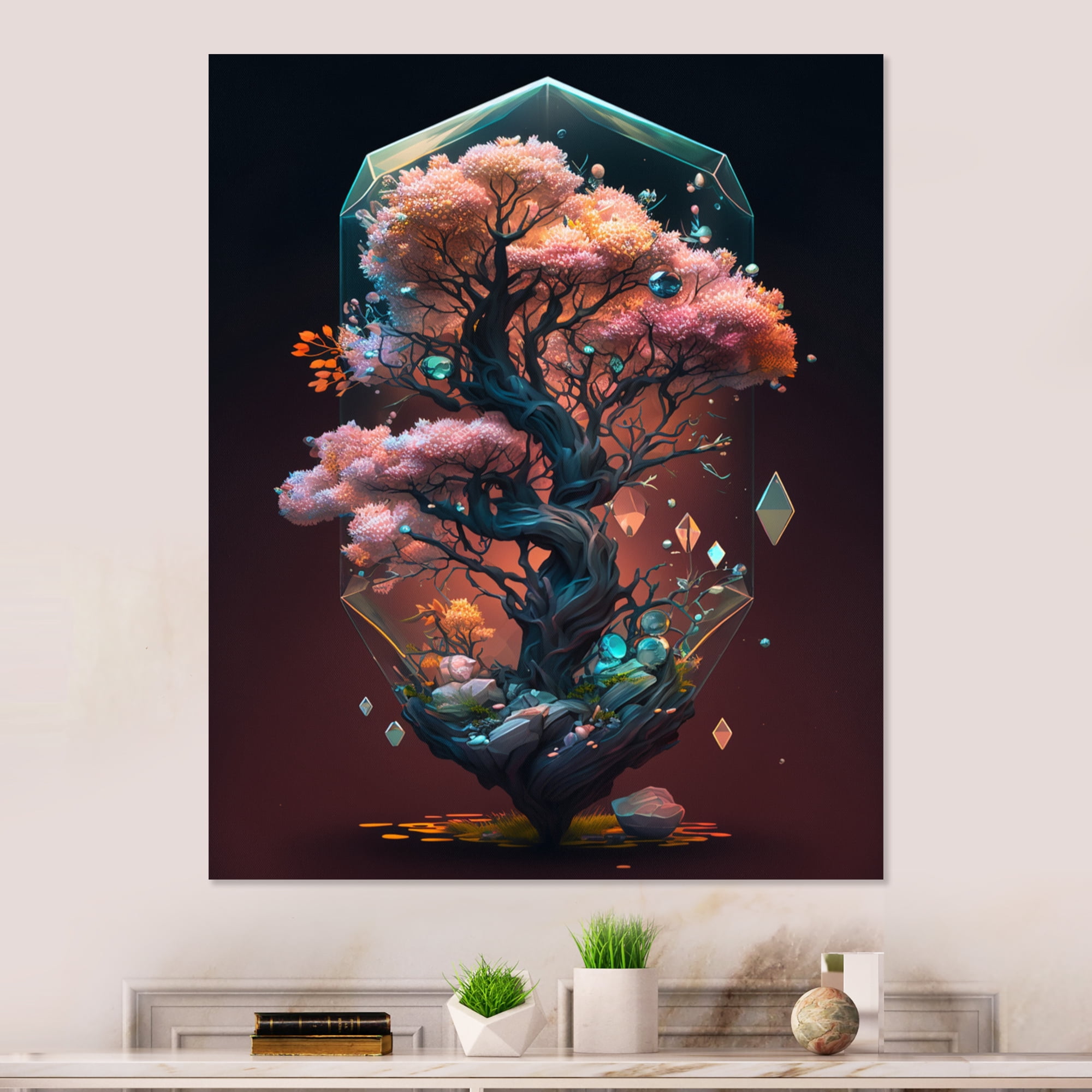 Designart Hexagon Bonsai Tree IV Canvas Wall Art