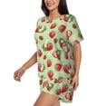 thumbnail image 2 of "Wukai Strawberry Floral Women's Pajama Set - Short-Sleeve Top and Shorts with Elastic Waistband and Pockets for Loungewear, Yoga, and Casual Wear-, 2 of 8