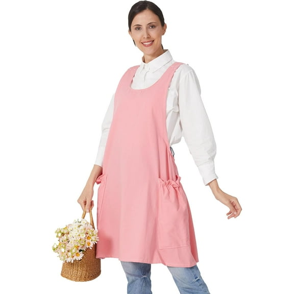 Cozy Adjustable Cross Back Aprons for Women with Pockets Cotton Linen Cooking Kitchen Baking