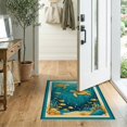 thumbnail image 2 of ODIKA 2'x3' Washable Throw Rug Non-Slip, Low Profile, Flatwoven, Easy Care Deep Teal Gold Ocean with Turtles Playful Sea Life Octopus Fish Design for Hallway, Study Room, 2 of 7